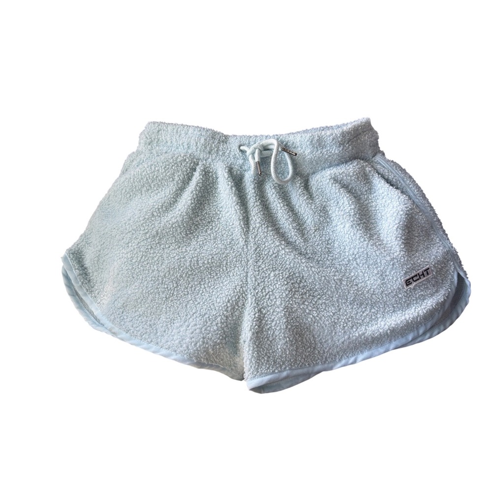 ECHT‎ Womens Light Blue Teddy Fleece Athletic Shorts Small Sherpa Dolphin Hem